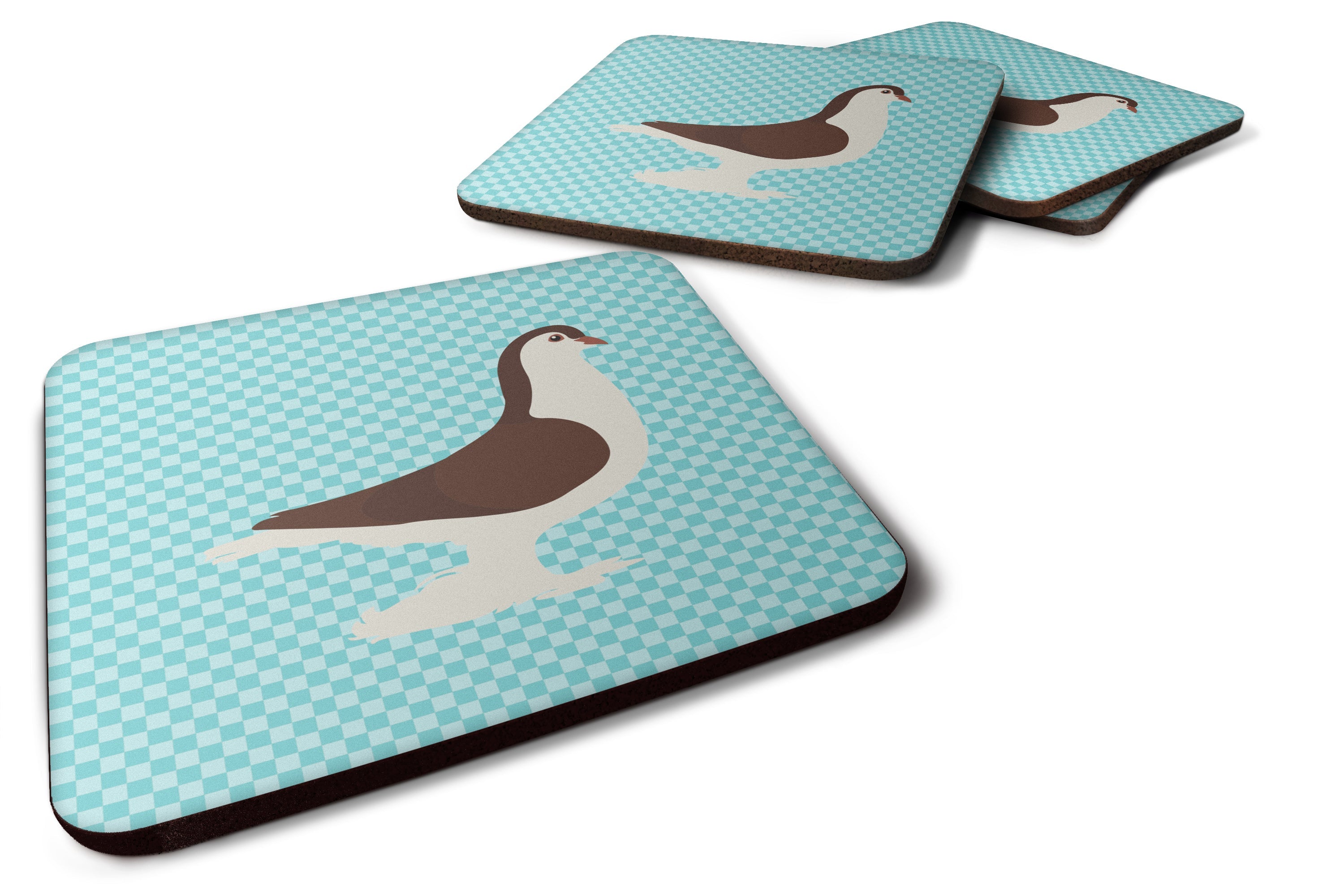 Large Pigeon Blue Check Foam Coasters Set of 4 Cup Coasters for Indoor Outdoor, Tabletop Protection, Anti Slip, Mouse pad Material
