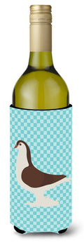 Large Pigeon Blue Check Wine Bottle Hugger Gift Sleeve for Standard 750 ml Bottles, Insulated Reusable Also Fits Mini Shot & Pint Bottles