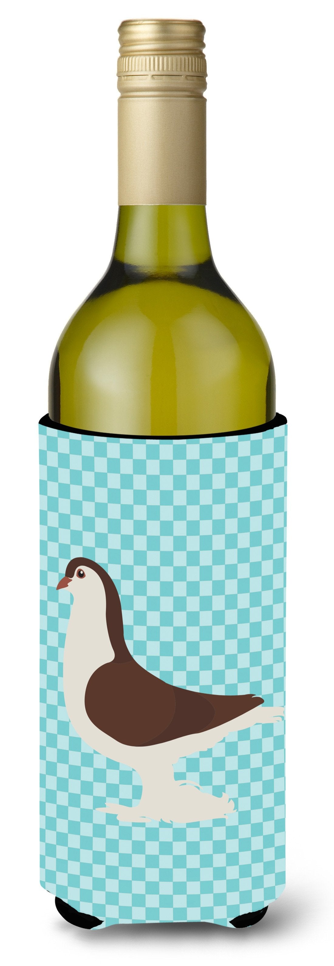 Large Pigeon Blue Check Wine Bottle Hugger Gift Sleeve for Standard 750 ml Bottles, Insulated Reusable Also Fits Mini Shot & Pint Bottles