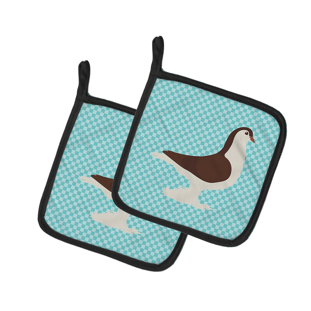 Large Pigeon Blue Check Pot Holder Set of 2 Heat Resistant Quilted Hot Pads 7.5 x 7.5 Inch, Insulated Kitchen Trivets for Cooking & Baking