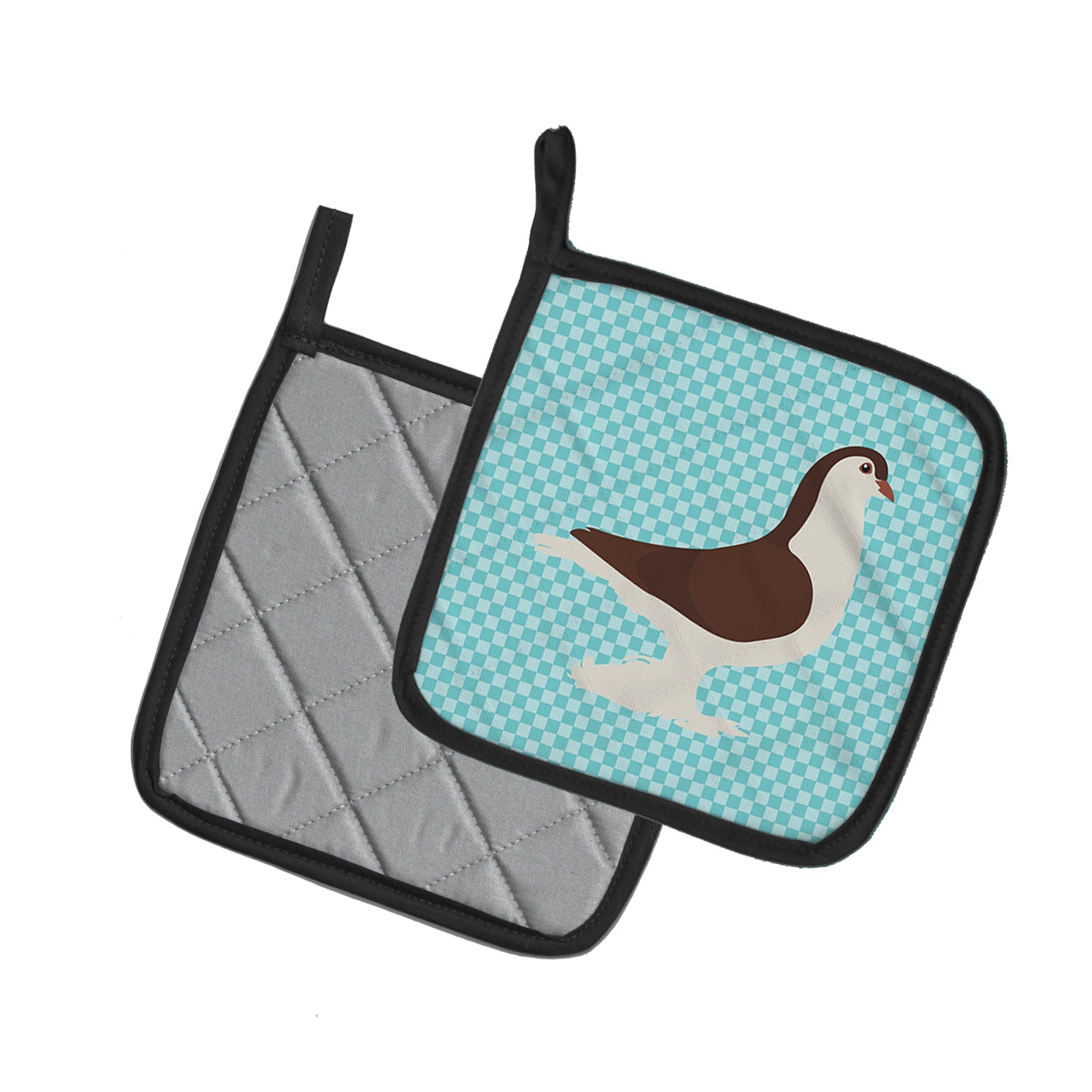 Large Pigeon Blue Check Pot Holder Set of 2 Heat Resistant Quilted Hot Pads 7.5 x 7.5 Inch, Insulated Kitchen Trivets for Cooking & Baking