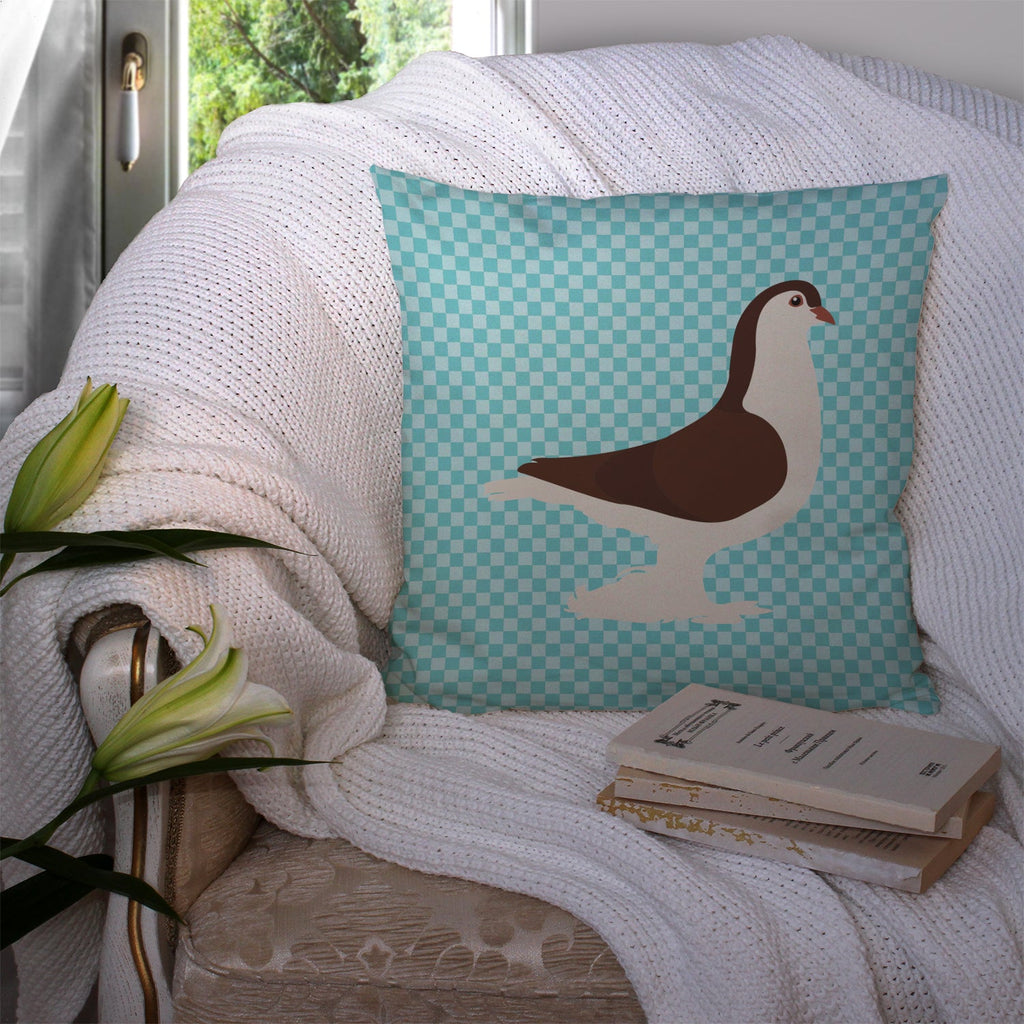 Large Pigeon Blue Check Decorative Throw Pillow 14x14 Indoor Outdoor Accent Cushion, Fabric Cover with Insert for Sofa, Bed, Porch & Living Room
