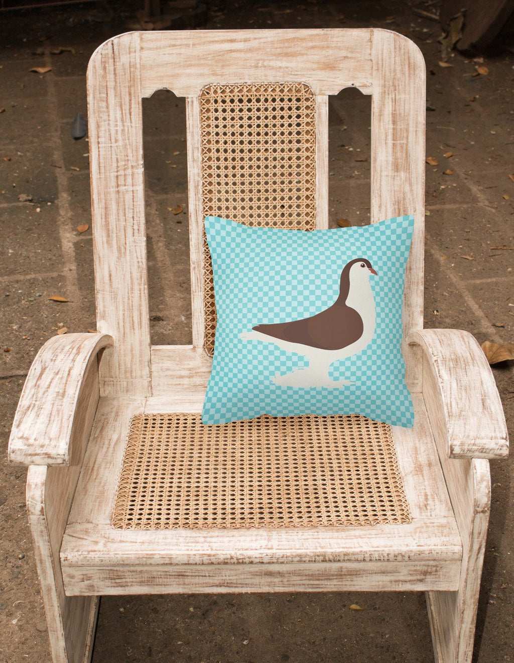 Large Pigeon Blue Check Decorative Throw Pillow 18x18 Indoor Outdoor Accent Cushion, Fabric Cover with Insert for Sofa, Bed, Porch & Living Room