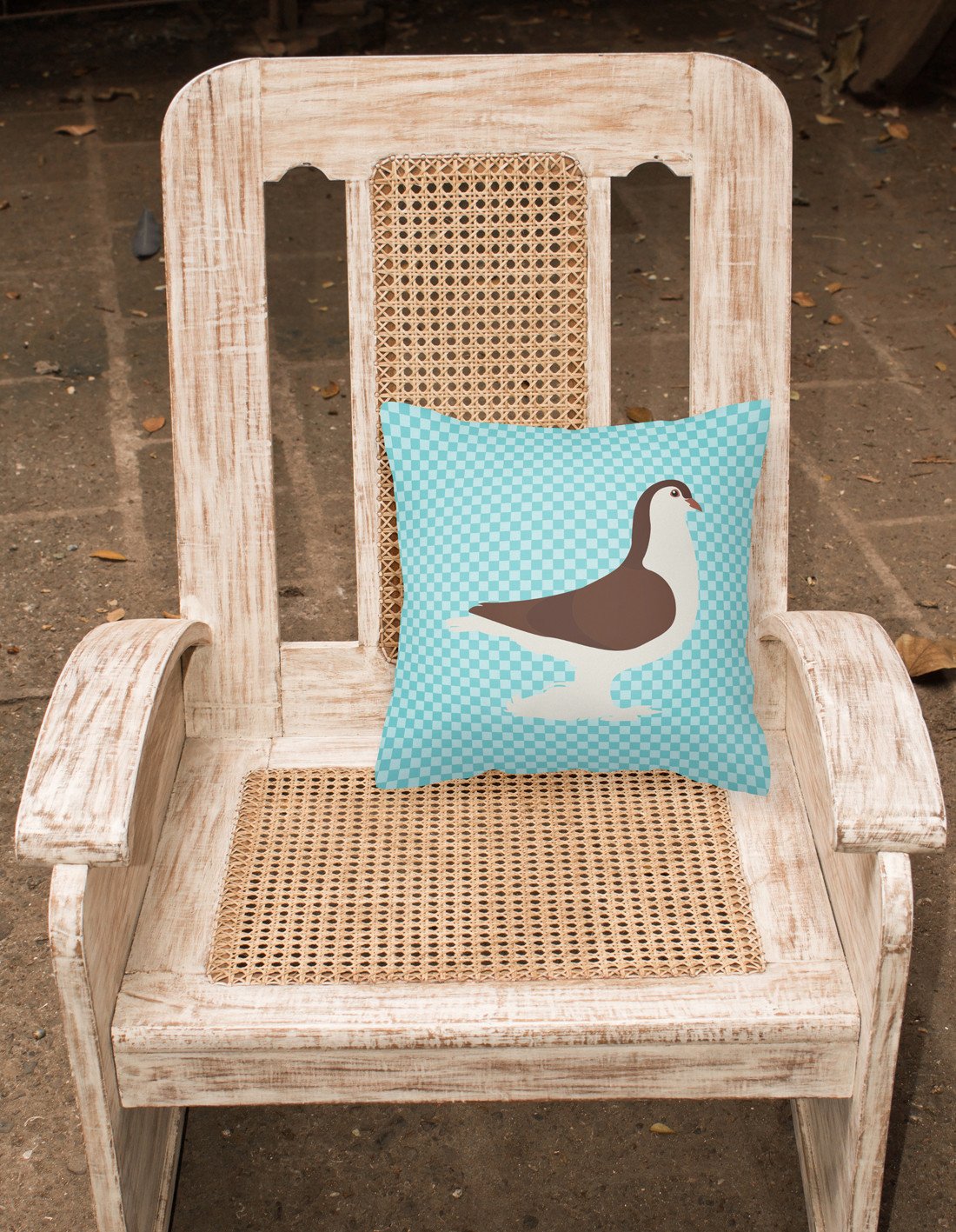 Large Pigeon Blue Check Decorative Throw Pillow 18x18 Indoor Outdoor Accent Cushion, Fabric Cover with Insert for Sofa, Bed, Porch & Living Room