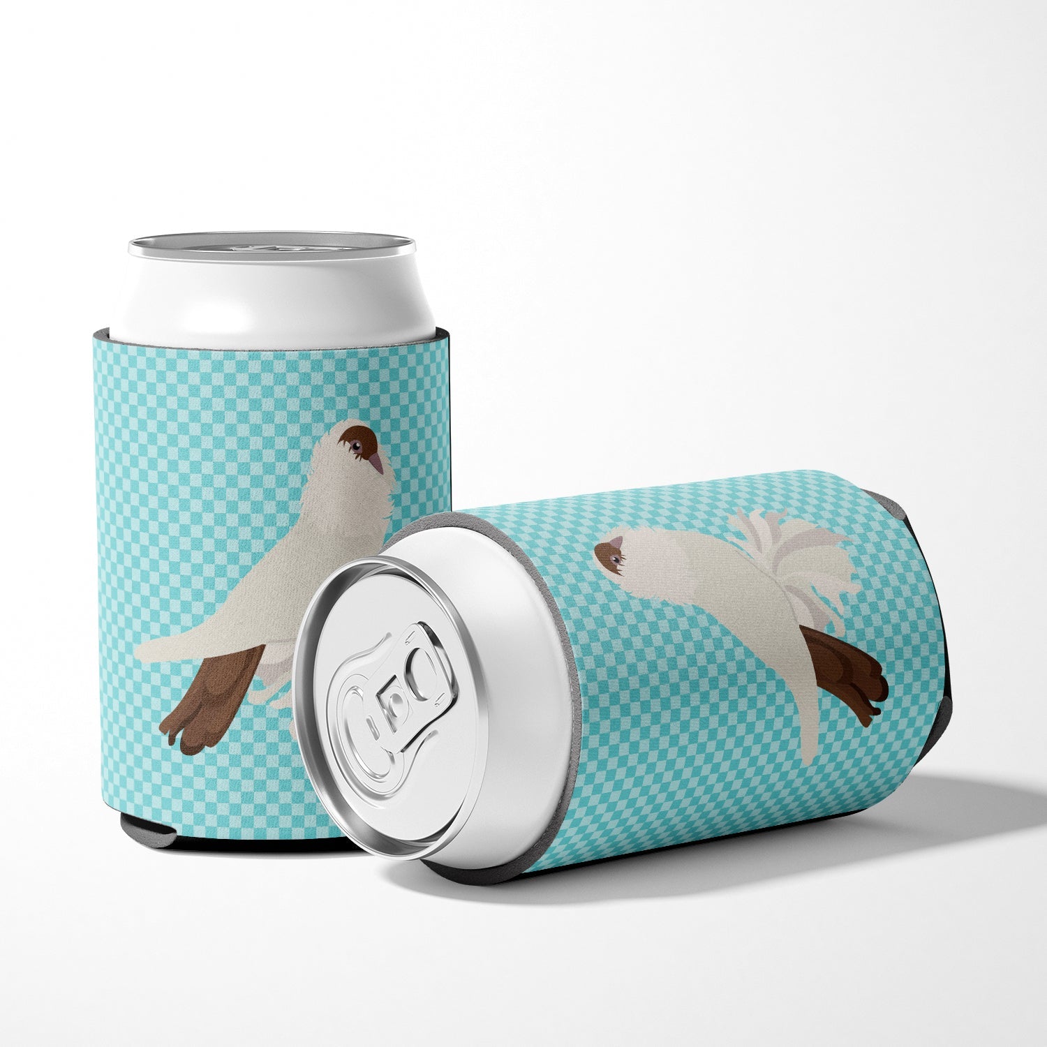 German Helmet Pigeon Blue Check Can or Bottle Hugger Cooler Sleeve for Standard 12 oz Cans, Insulated Foam Beer & Soda Can Hugger Reusable