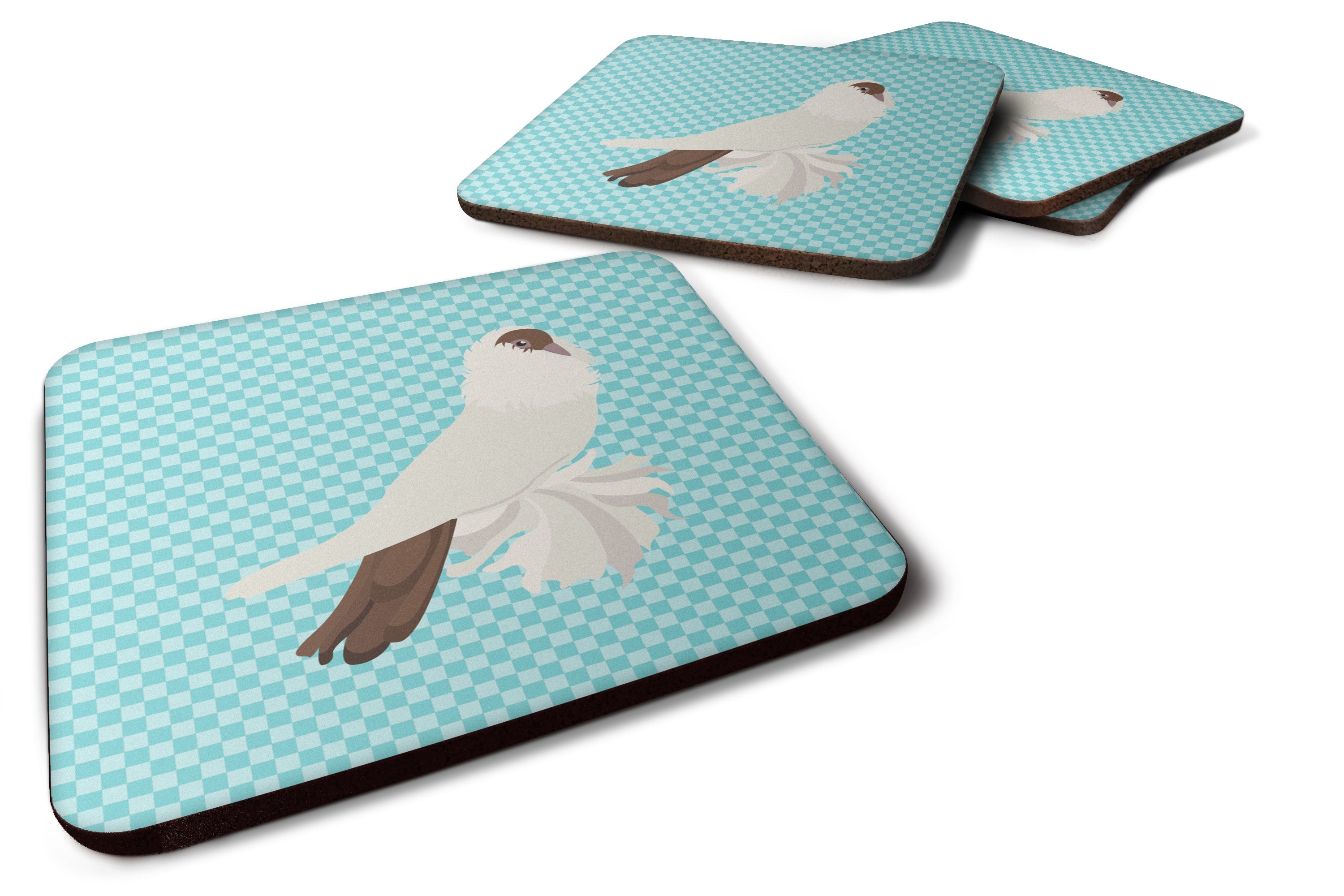 German Helmet Pigeon Blue Check Foam Coasters Set of 4 Cup Coasters for Indoor Outdoor, Tabletop Protection, Anti Slip, Mouse pad Material