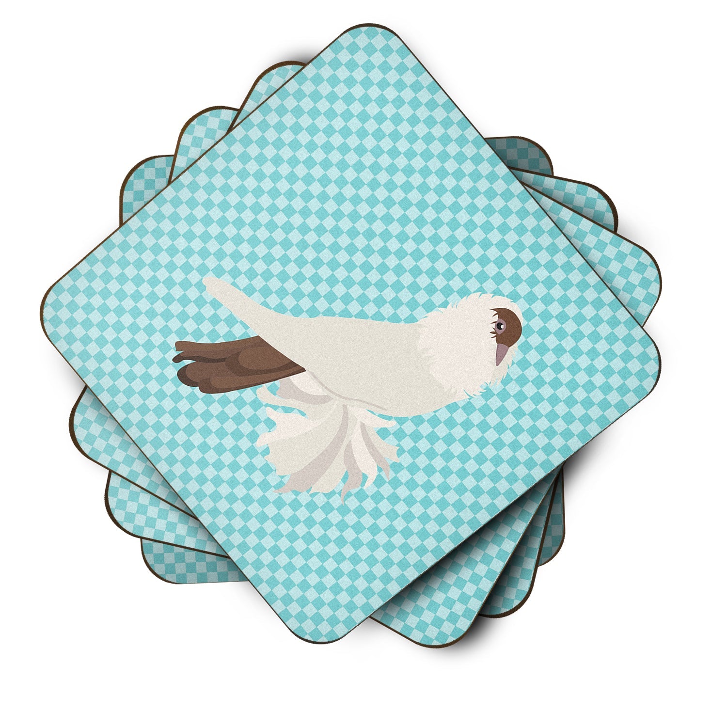 German Helmet Pigeon Blue Check Foam Coasters Set of 4 Cup Coasters for Indoor Outdoor, Tabletop Protection, Anti Slip, Mouse pad Material