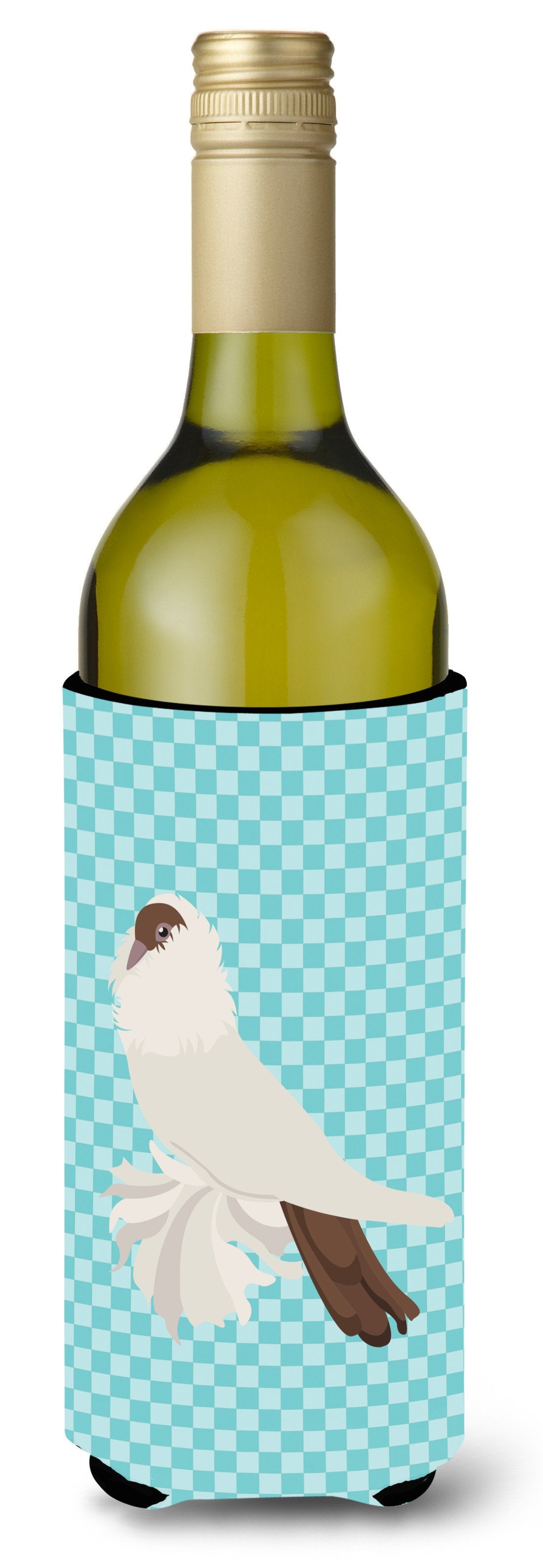 German Helmet Pigeon Blue Check Wine Bottle Hugger Gift Sleeve for Standard 750 ml Bottles, Insulated Reusable Also Fits Mini Shot & Pint Bottles