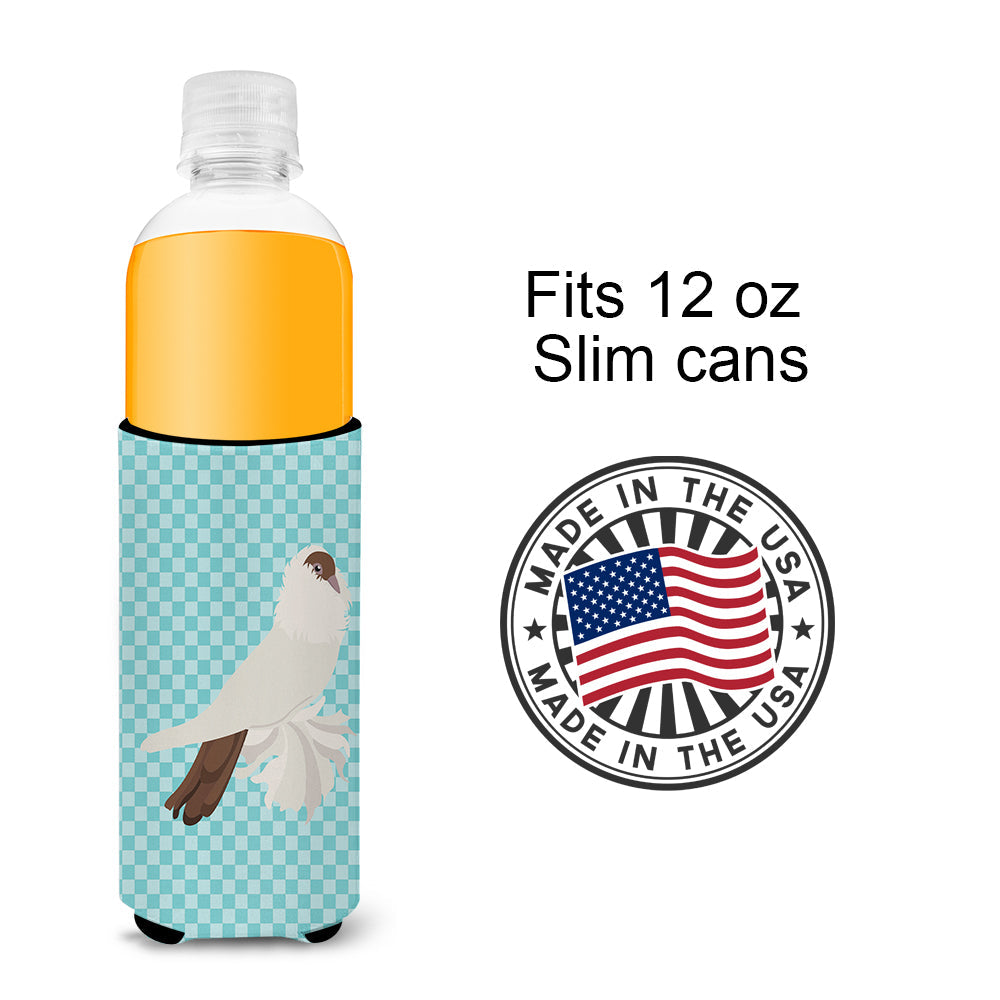 German Helmet Pigeon Blue Check Slim Can Hugger , Insulated Foam Hugger for 12 oz Slim Cans, Beer Bottles & Water Bottles, Printed in USA