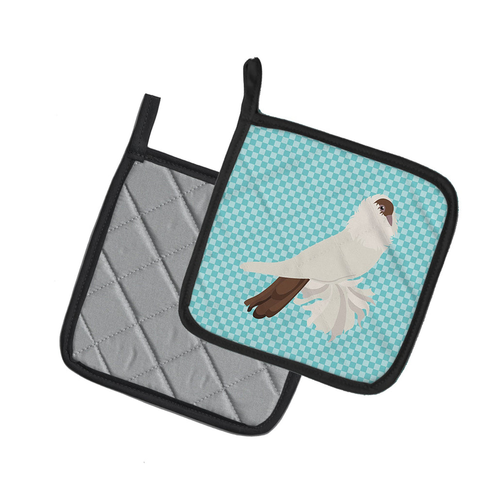 German Helmet Pigeon Blue Check Pot Holder Set of 2 Heat Resistant Quilted Hot Pads 7.5 x 7.5 Inch, Insulated Kitchen Trivets for Cooking & Baking
