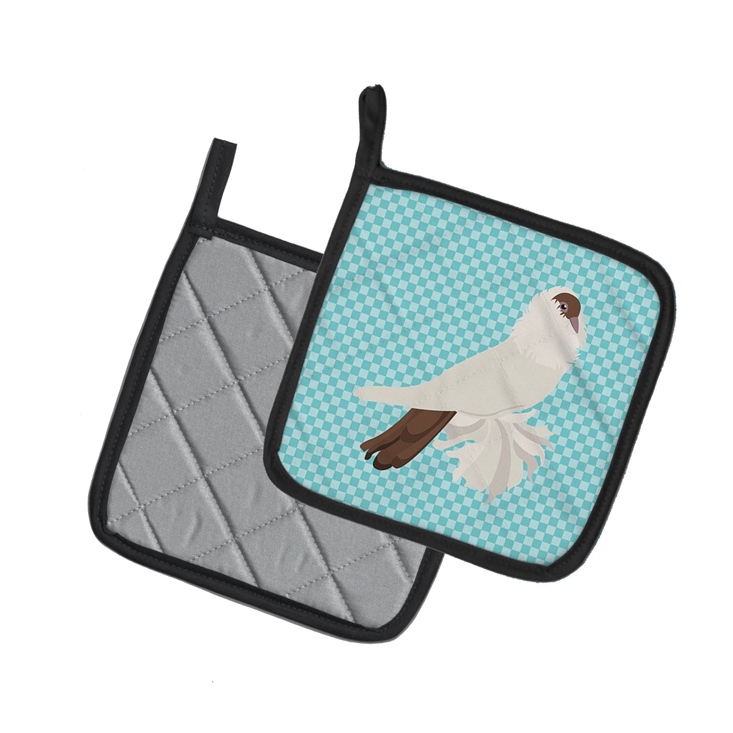 German Helmet Pigeon Blue Check Pot Holder Set of 2 Heat Resistant Quilted Hot Pads 7.5 x 7.5 Inch, Insulated Kitchen Trivets for Cooking & Baking