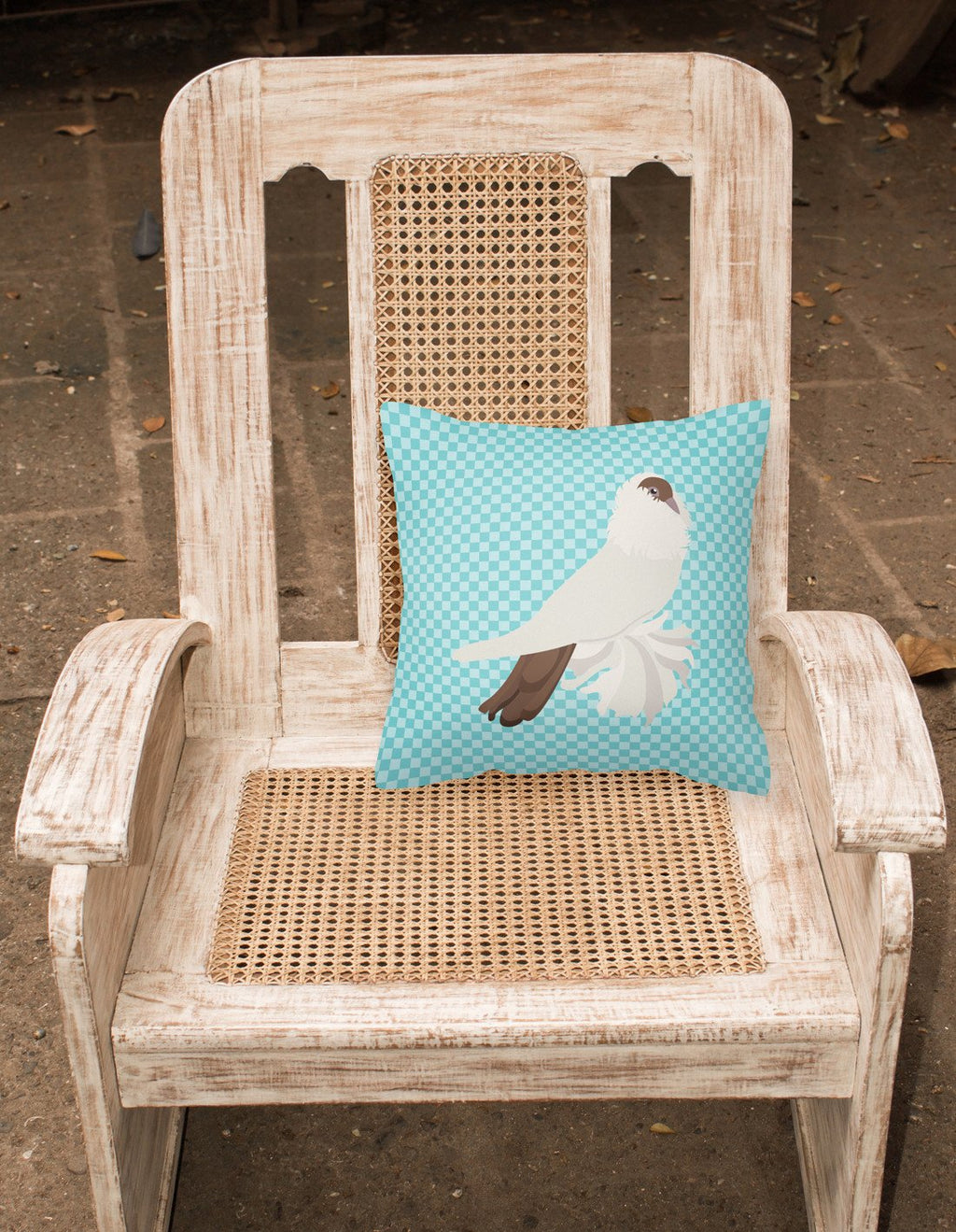 German Helmet Pigeon Blue Check Decorative Throw Pillow 18x18 Indoor Outdoor Accent Cushion, Fabric Cover with Insert for Sofa, Bed, Porch & Living Room