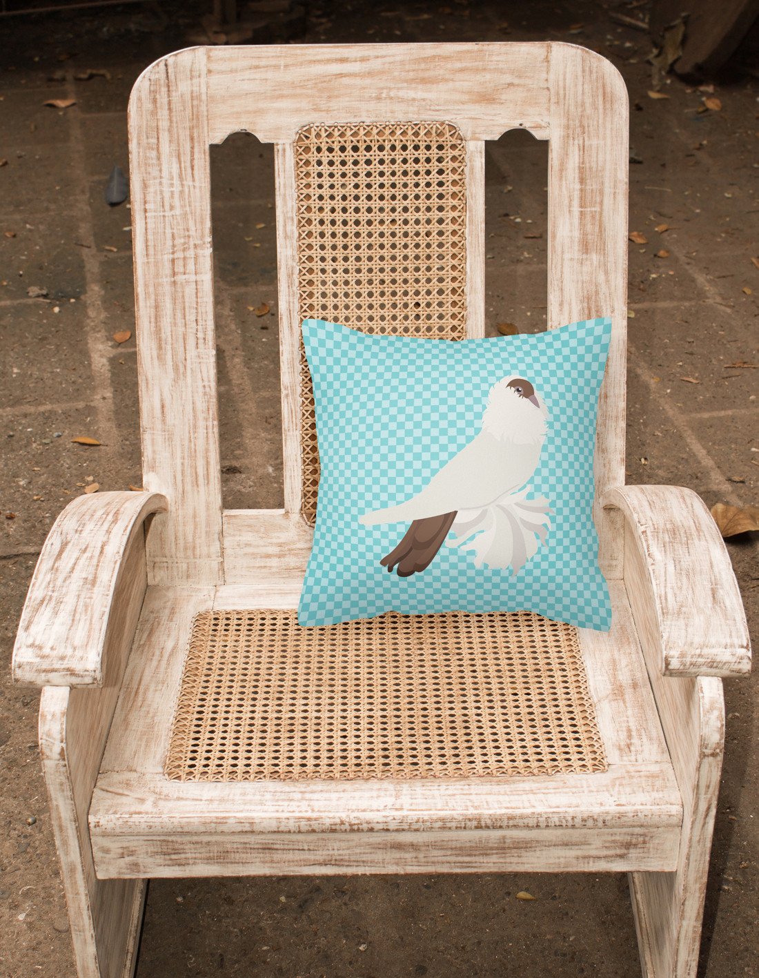 German Helmet Pigeon Blue Check Decorative Throw Pillow 18x18 Indoor Outdoor Accent Cushion, Fabric Cover with Insert for Sofa, Bed, Porch & Living Room