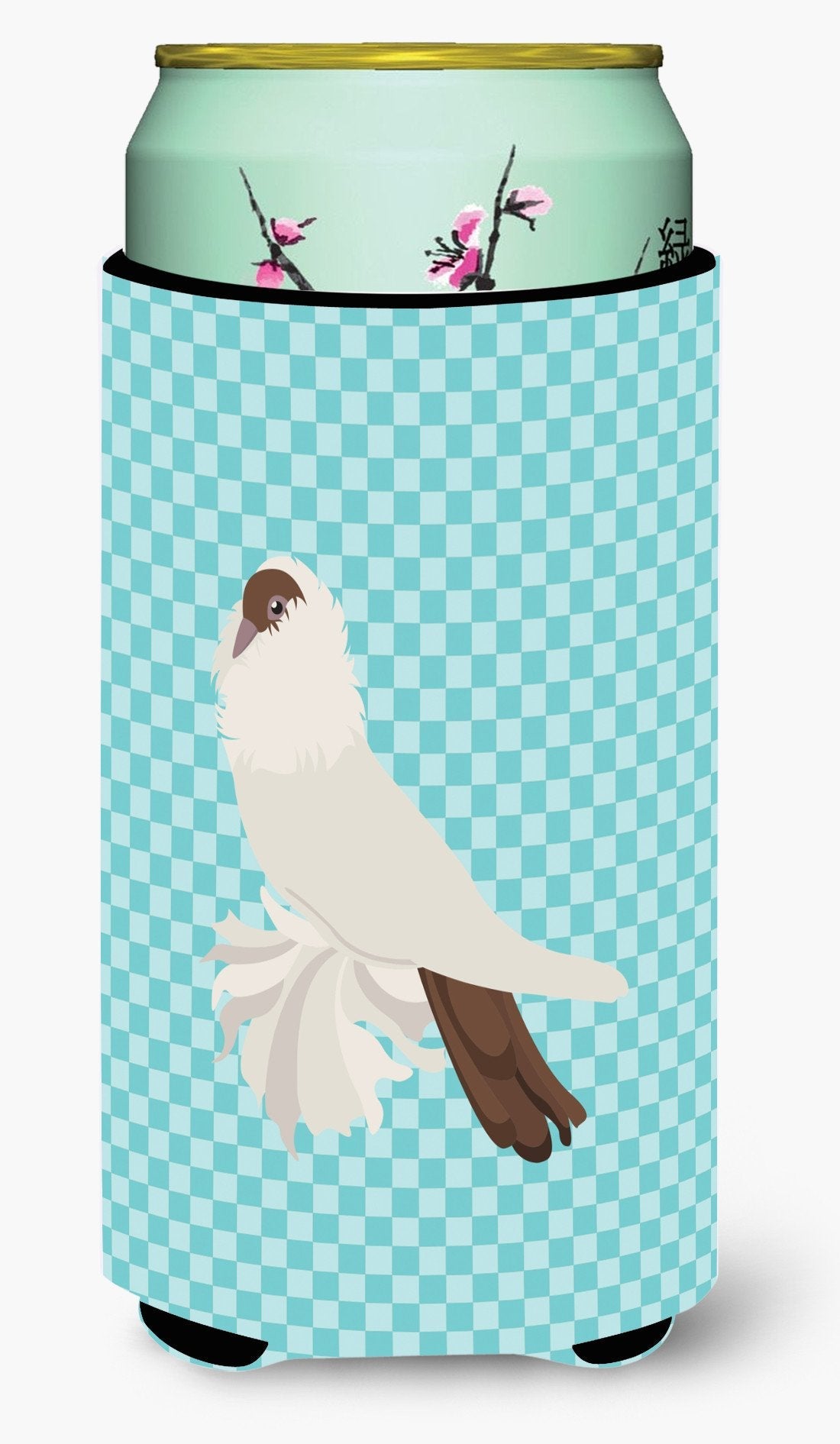 German Helmet Pigeon Blue Check Tall Boy Hugger Can Cooler Sleeve Machine Washable Drink Collapsible Insulator Beverage Insulated Holder