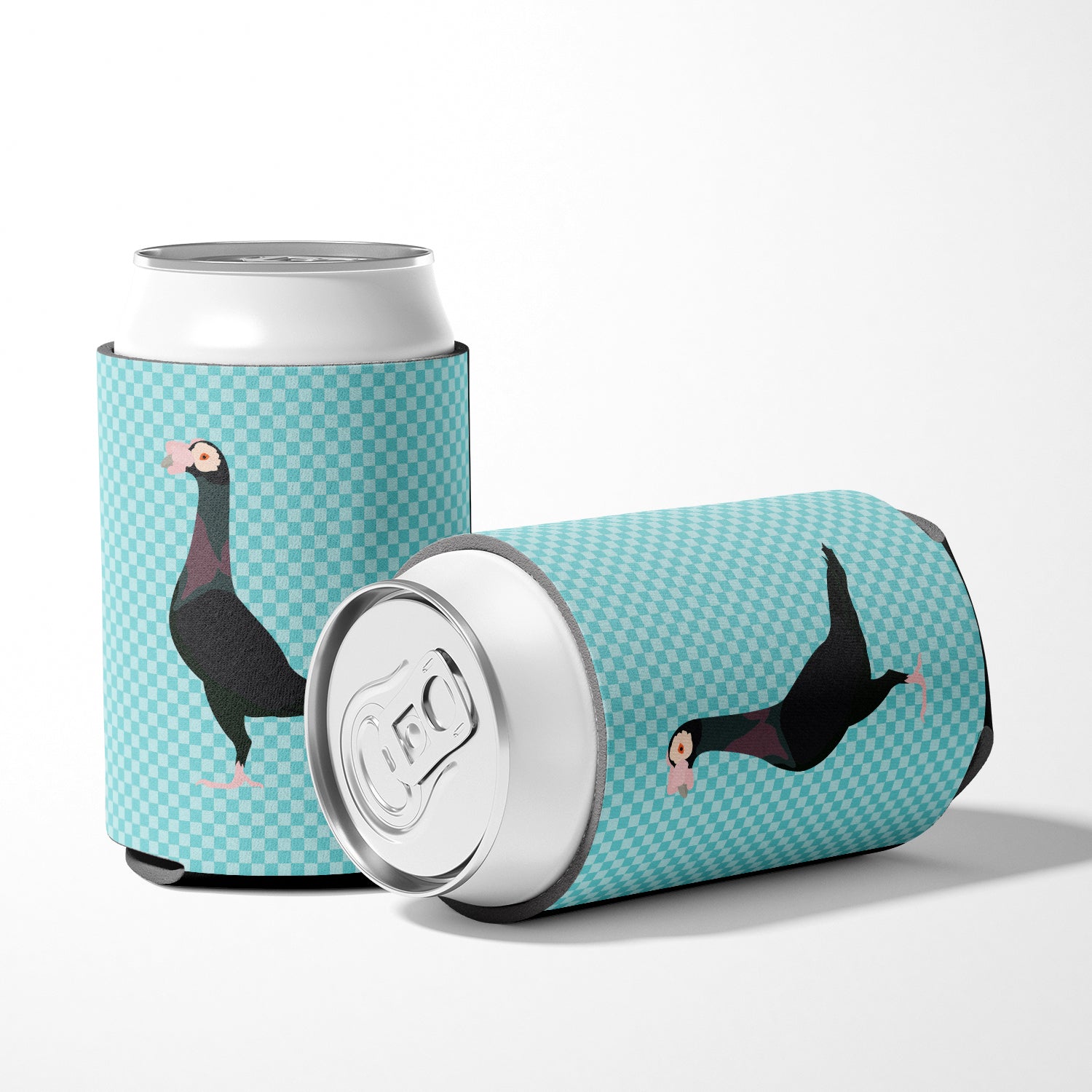 English Carrier Pigeon Blue Check Can or Bottle Hugger Cooler Sleeve for Standard 12 oz Cans, Insulated Foam Beer & Soda Can Hugger Reusable