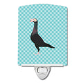 English Carrier Pigeon Blue Check Ceramic Night Light Compact, UL-Certified, Ideal for Bedroom, Bathroom, Nursery, Hallway, Kitchen, 6x4x3, Multicolor