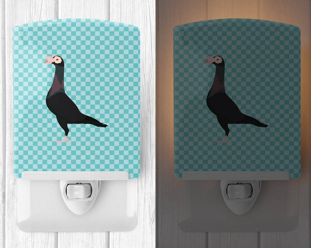 English Carrier Pigeon Blue Check Ceramic Night Light Compact, UL-Certified, Ideal for Bedroom, Bathroom, Nursery, Hallway, Kitchen, 6x4x3, Multicolor