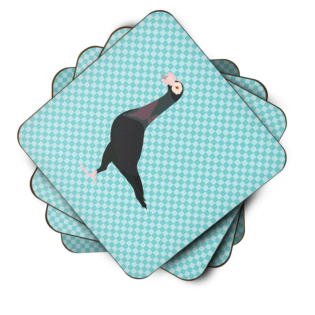 English Carrier Pigeon Blue Check Foam Coasters Set of 4 Cup Coasters for Indoor Outdoor, Tabletop Protection, Anti Slip, Mouse pad Material
