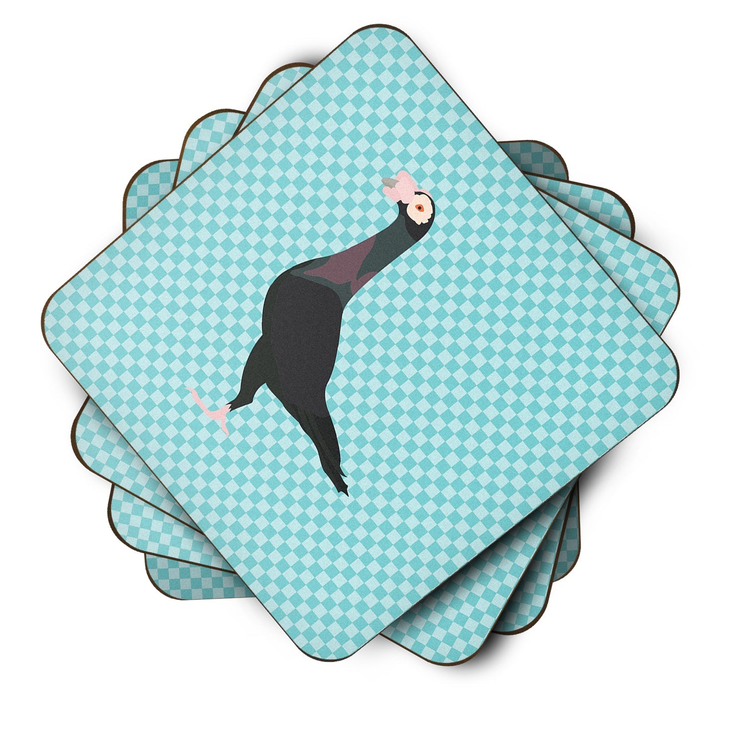English Carrier Pigeon Blue Check Foam Coasters Set of 4 Cup Coasters for Indoor Outdoor, Tabletop Protection, Anti Slip, Mouse pad Material