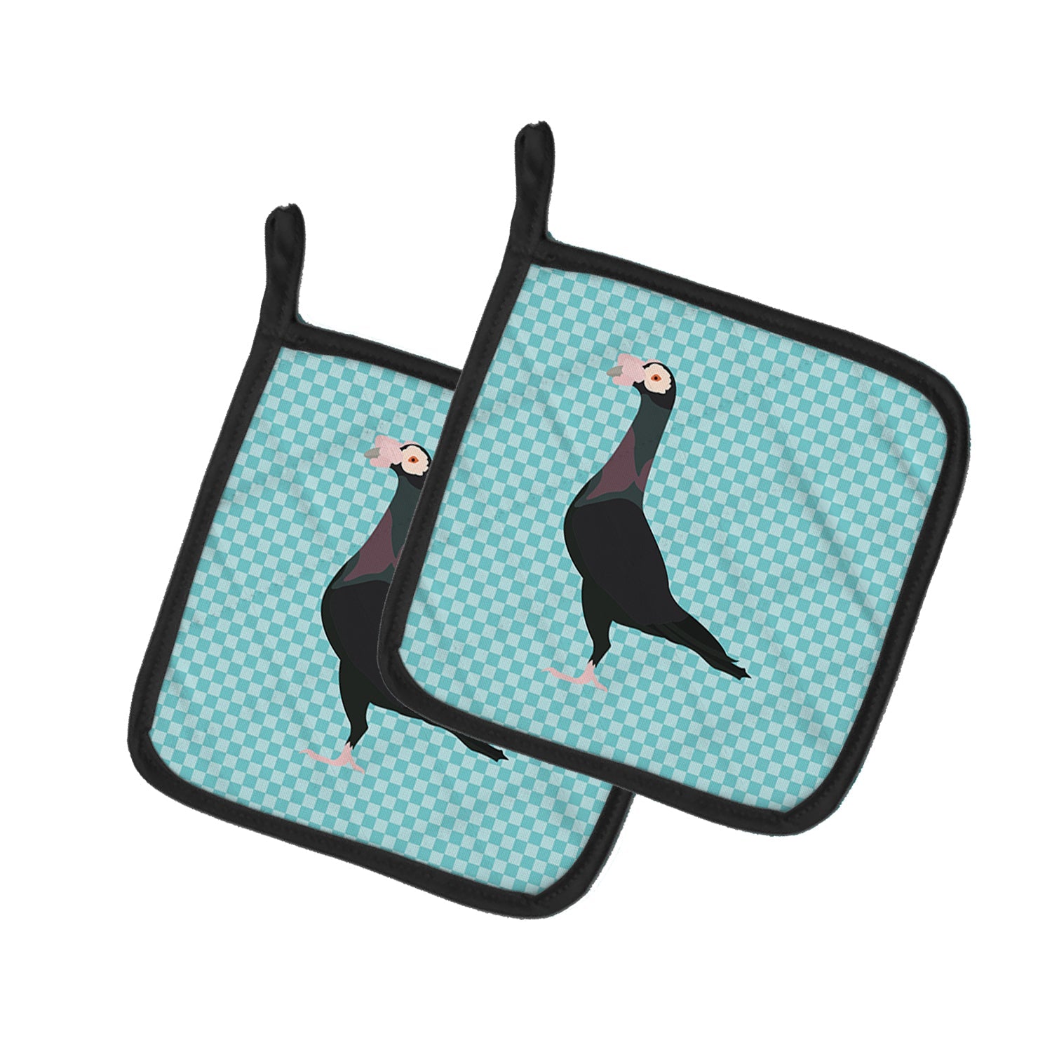 English Carrier Pigeon Blue Check Pot Holder Set of 2 Heat Resistant Quilted Hot Pads 7.5 x 7.5 Inch, Insulated Kitchen Trivets for Cooking & Baking