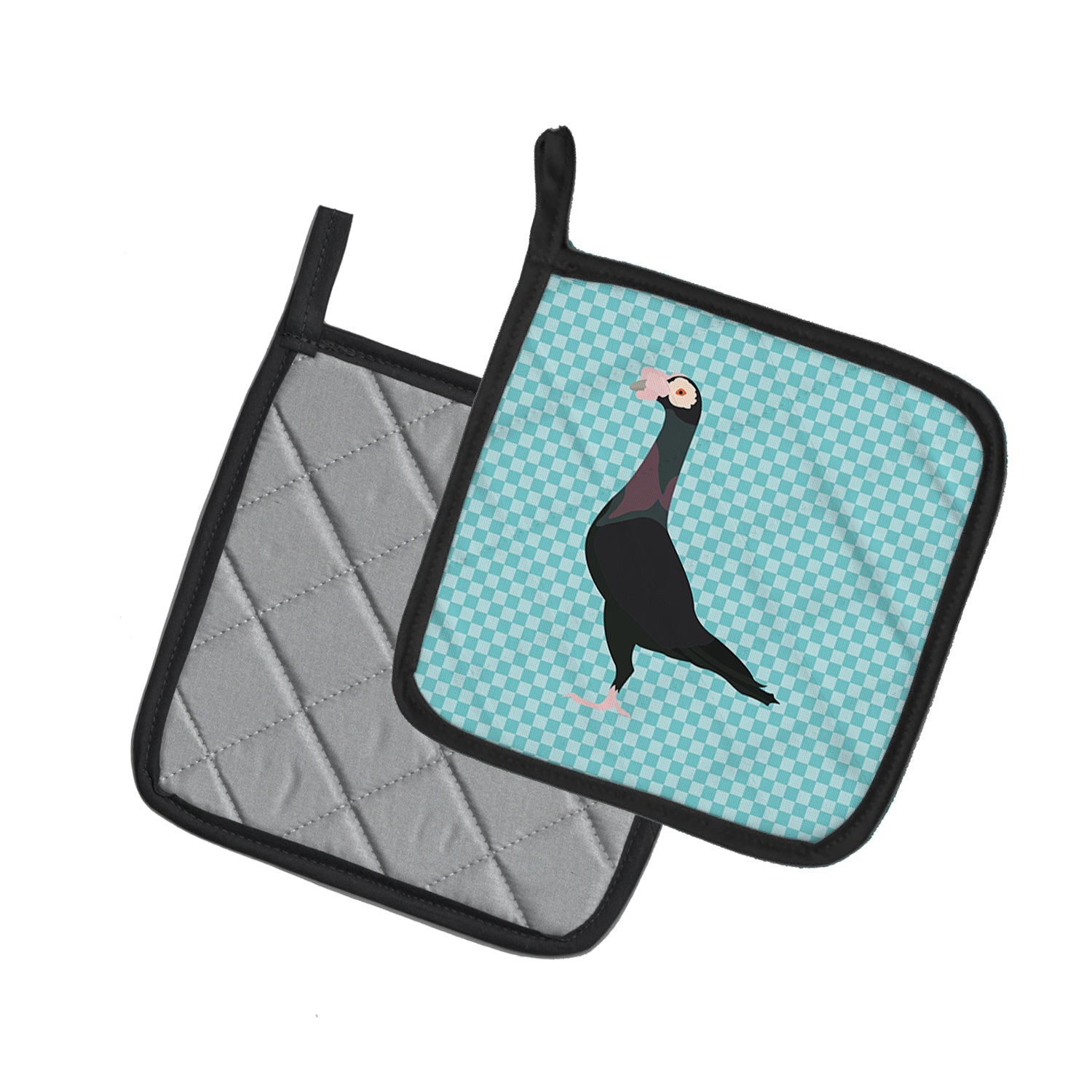 English Carrier Pigeon Blue Check Pot Holder Set of 2 Heat Resistant Quilted Hot Pads 7.5 x 7.5 Inch, Insulated Kitchen Trivets for Cooking & Baking