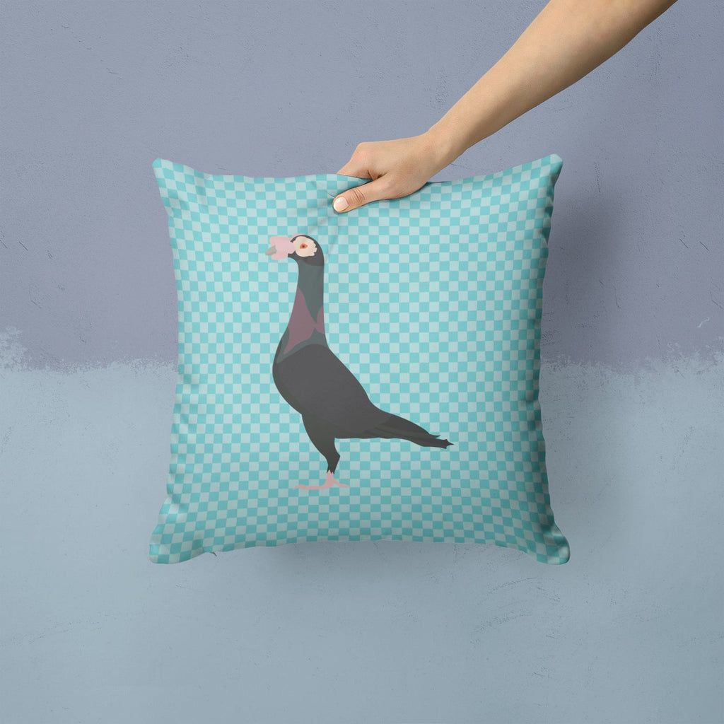 English Carrier Pigeon Blue Check Decorative Throw Pillow 14x14 Indoor Outdoor Accent Cushion, Fabric Cover with Insert for Sofa, Bed, Porch & Living Room