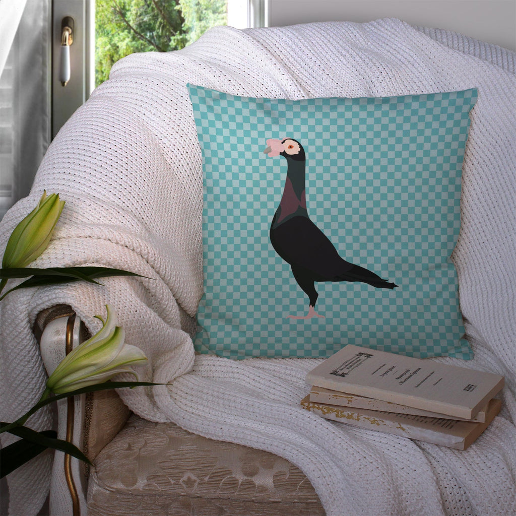 English Carrier Pigeon Blue Check Decorative Throw Pillow 14x14 Indoor Outdoor Accent Cushion, Fabric Cover with Insert for Sofa, Bed, Porch & Living Room