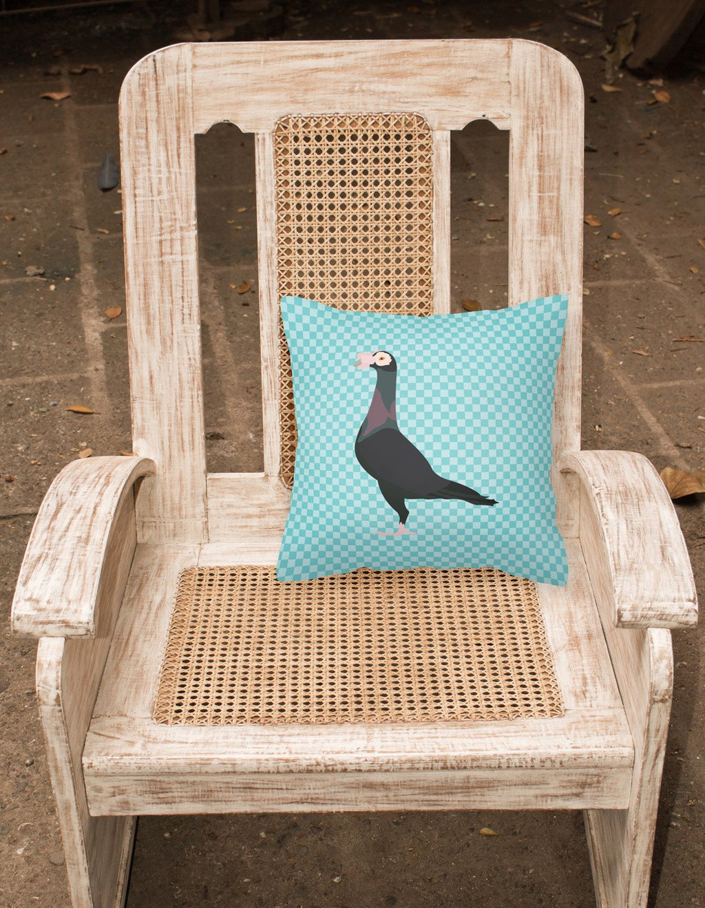 English Carrier Pigeon Blue Check Decorative Throw Pillow 18x18 Indoor Outdoor Accent Cushion, Fabric Cover with Insert for Sofa, Bed, Porch & Living Room