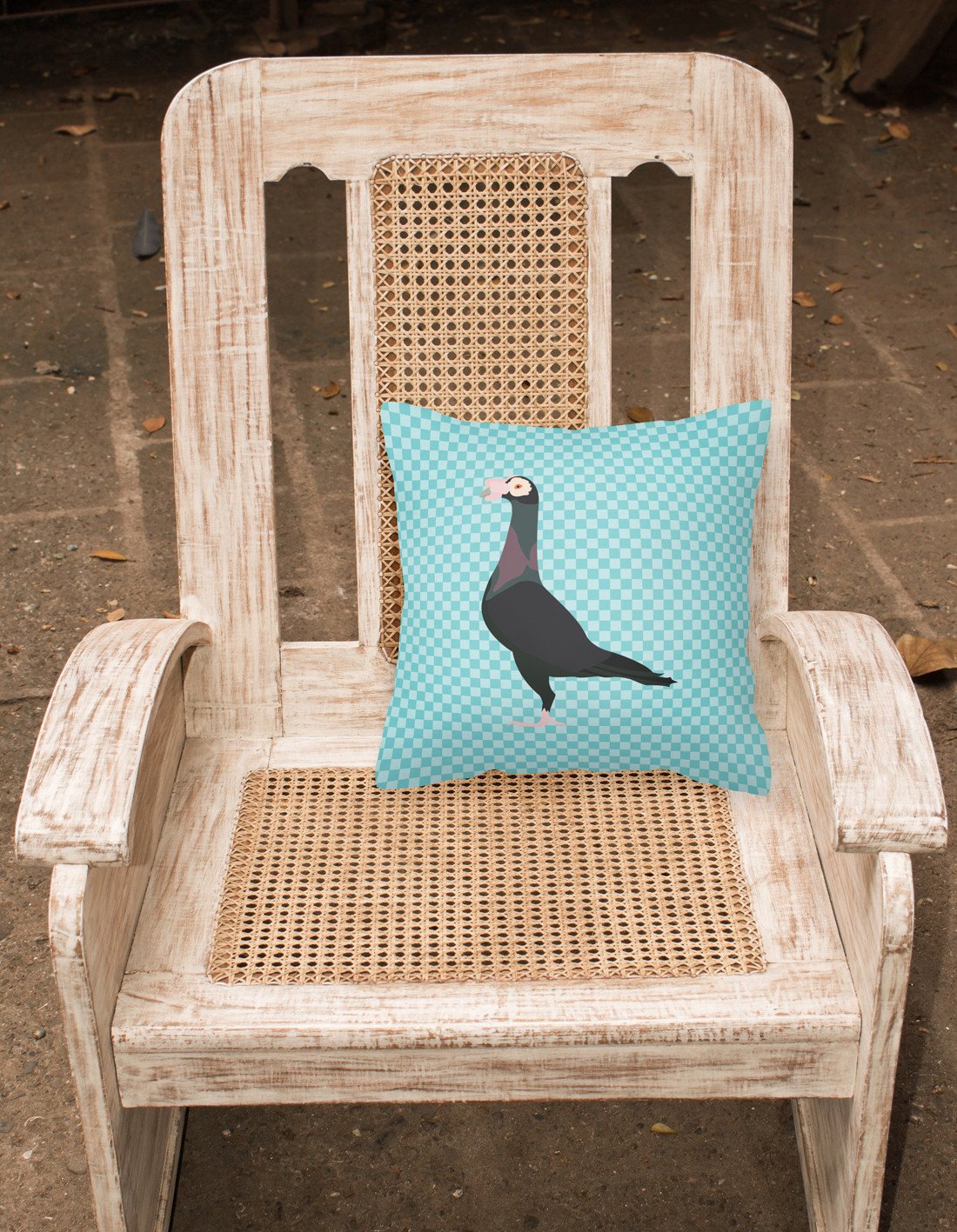 English Carrier Pigeon Blue Check Decorative Throw Pillow 18x18 Indoor Outdoor Accent Cushion, Fabric Cover with Insert for Sofa, Bed, Porch & Living Room