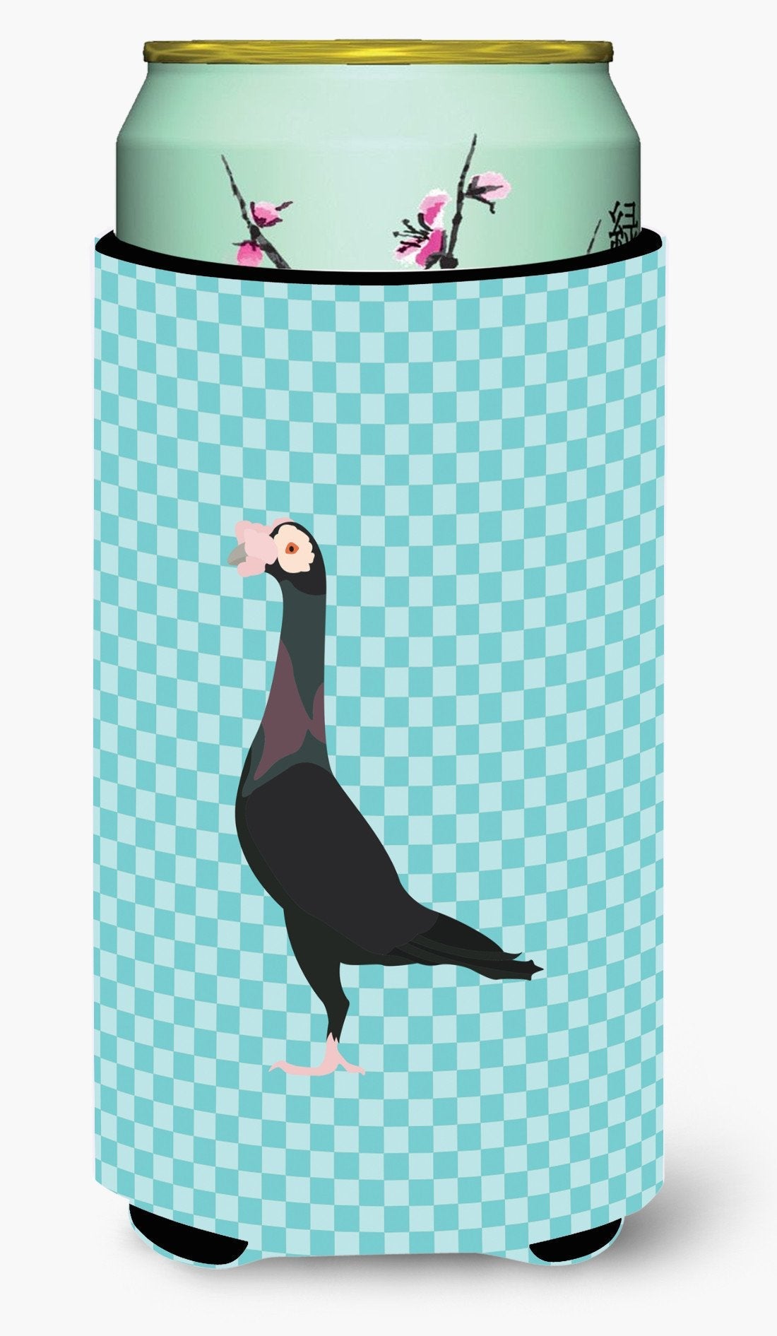 English Carrier Pigeon Blue Check Tall Boy Hugger Can Cooler Sleeve Machine Washable Drink Collapsible Insulator Beverage Insulated Holder