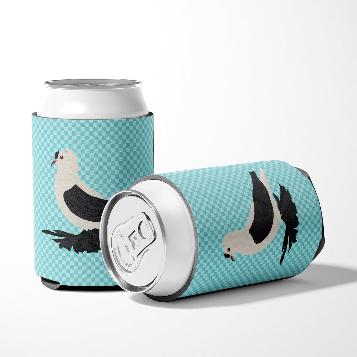 Saxon Fairy Swallow Pigeon Blue Check Can or Bottle Hugger Cooler Sleeve for Standard 12 oz Cans, Insulated Foam Beer & Soda Can Hugger Reusable