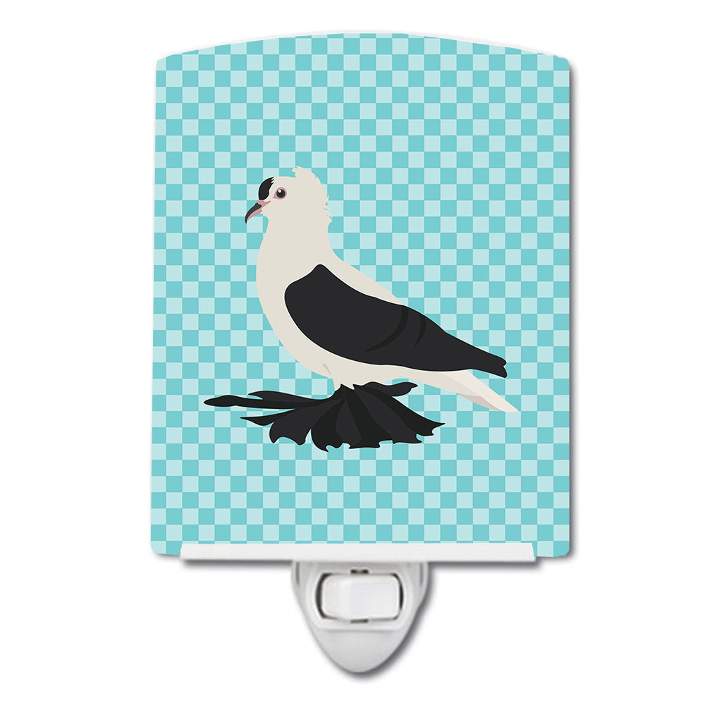 Saxon Fairy Swallow Pigeon Blue Check Ceramic Night Light Compact, UL-Certified, Ideal for Bedroom, Bathroom, Nursery, Hallway, Kitchen, 6x4x3, Multicolor