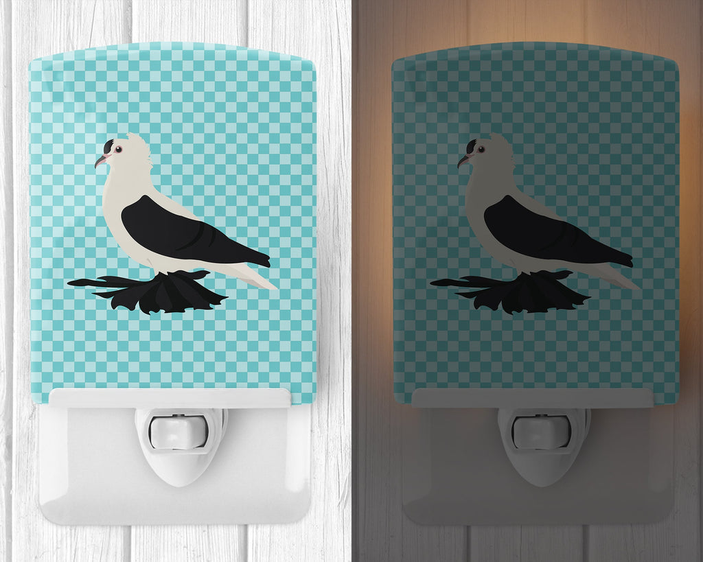 Saxon Fairy Swallow Pigeon Blue Check Ceramic Night Light Compact, UL-Certified, Ideal for Bedroom, Bathroom, Nursery, Hallway, Kitchen, 6x4x3, Multicolor
