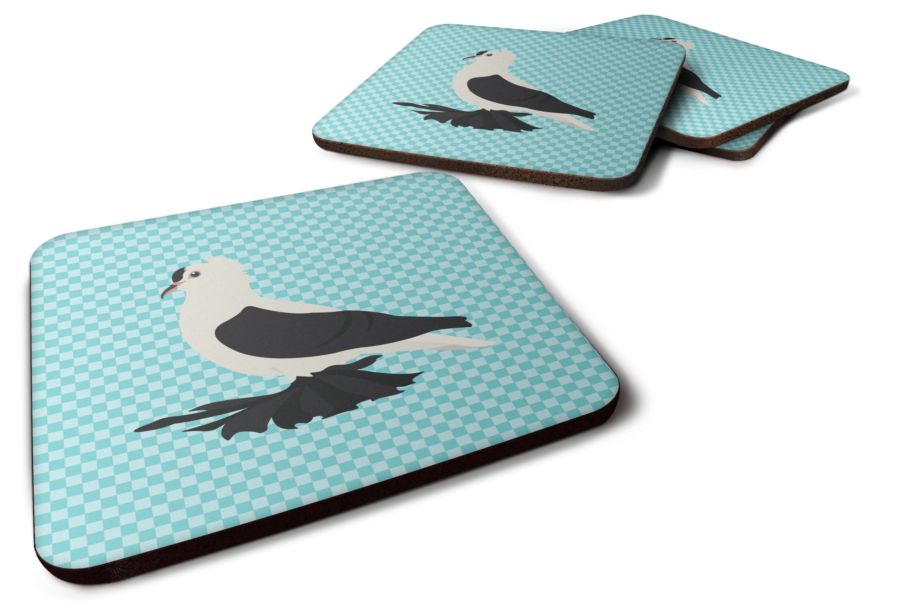Saxon Fairy Swallow Pigeon Blue Check Foam Coasters Set of 4 Cup Coasters for Indoor Outdoor, Tabletop Protection, Anti Slip, Mouse pad Material