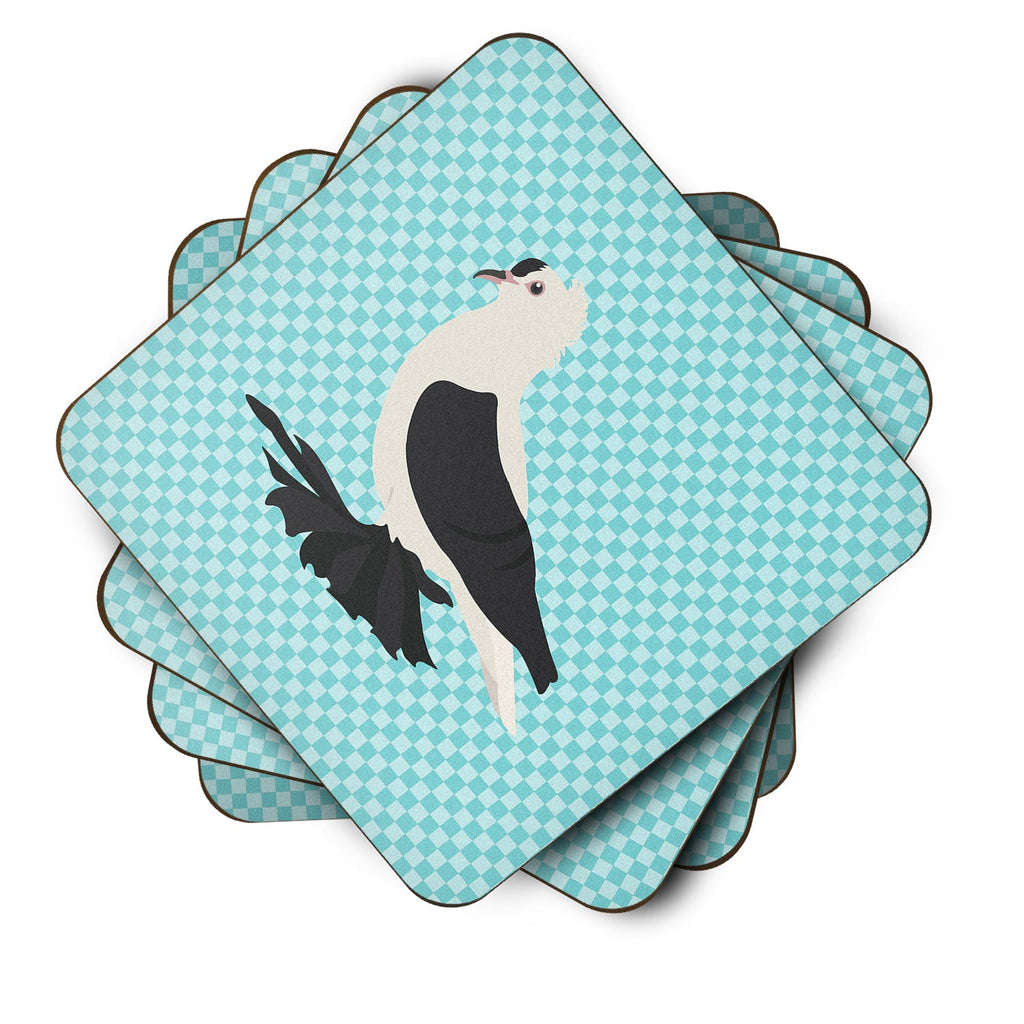 Saxon Fairy Swallow Pigeon Blue Check Foam Coasters Set of 4 Cup Coasters for Indoor Outdoor, Tabletop Protection, Anti Slip, Mouse pad Material