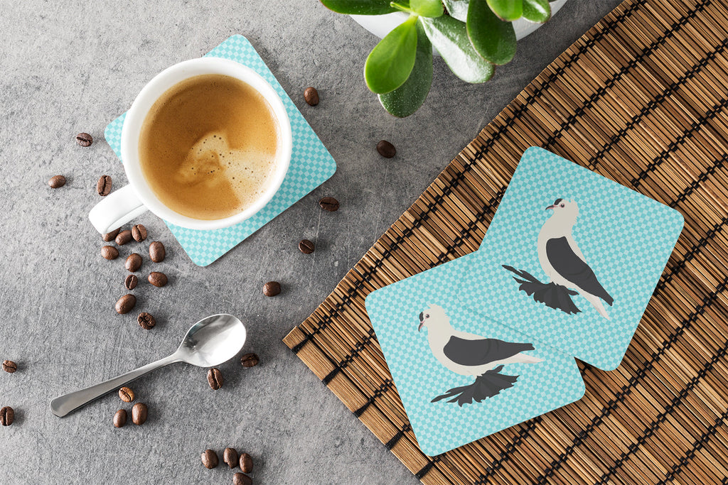 Saxon Fairy Swallow Pigeon Blue Check Foam Coasters Set of 4 Cup Coasters for Indoor Outdoor, Tabletop Protection, Anti Slip, Mouse pad Material