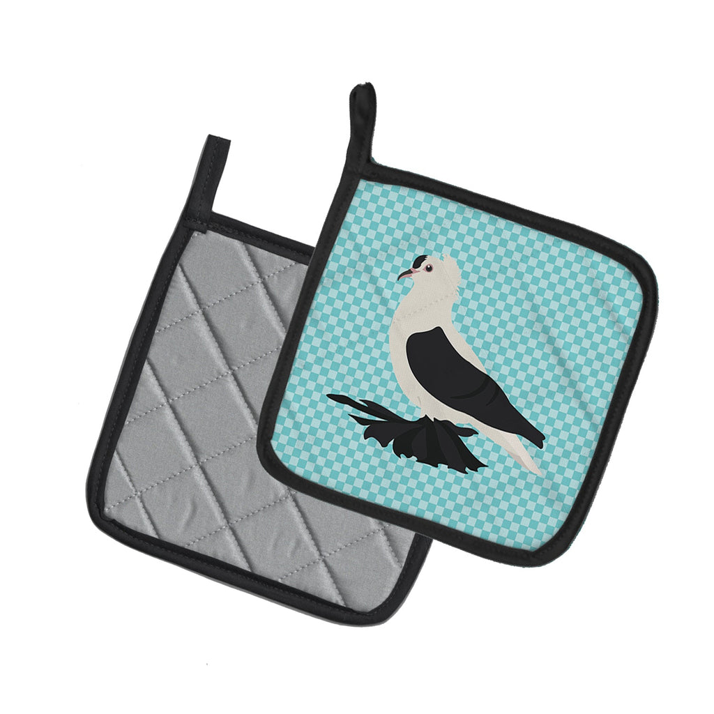 Saxon Fairy Swallow Pigeon Blue Check Pot Holder Set of 2 Heat Resistant Quilted Hot Pads 7.5 x 7.5 Inch, Insulated Kitchen Trivets for Cooking & Baking