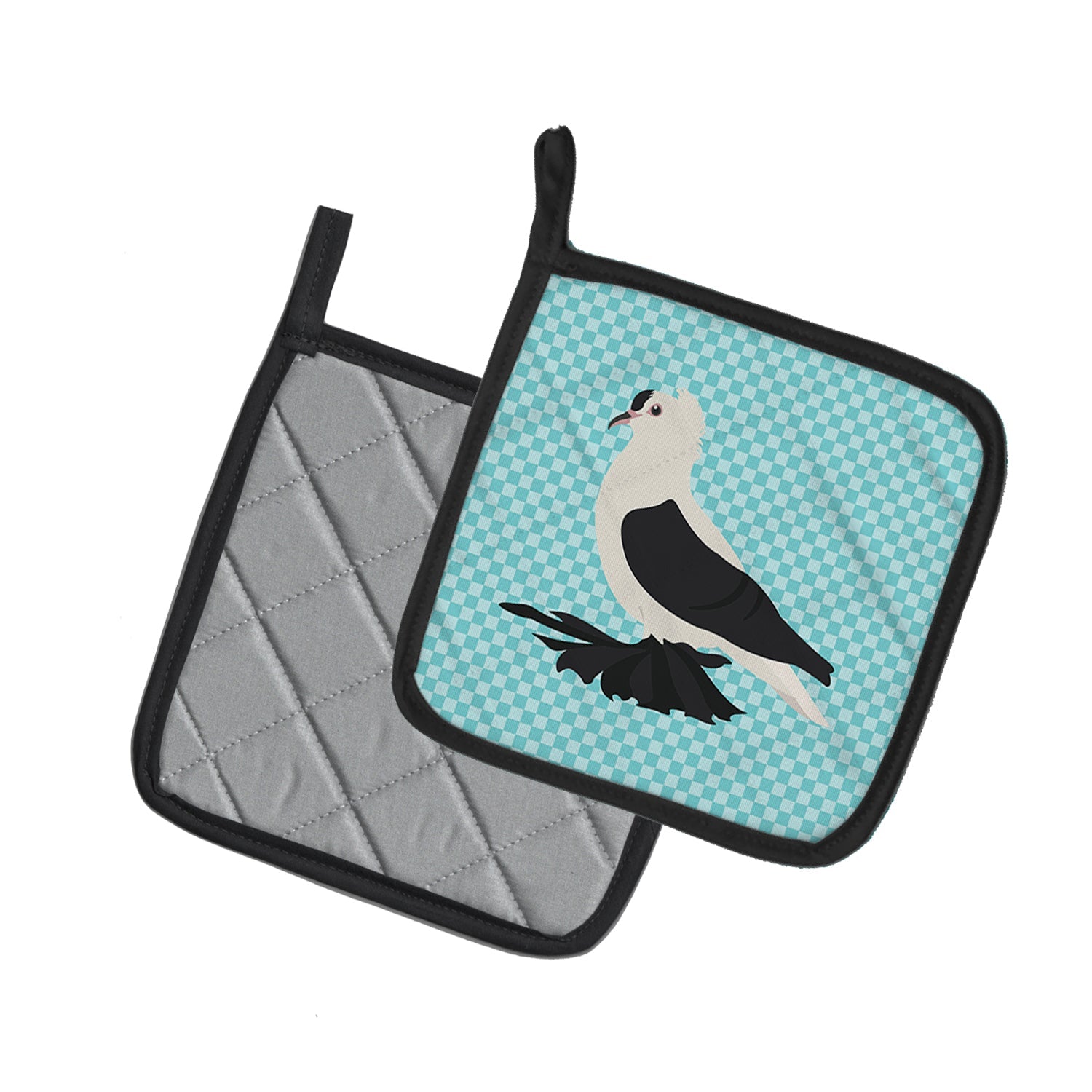 Saxon Fairy Swallow Pigeon Blue Check Pot Holder Set of 2 Heat Resistant Quilted Hot Pads 7.5 x 7.5 Inch, Insulated Kitchen Trivets for Cooking & Baking