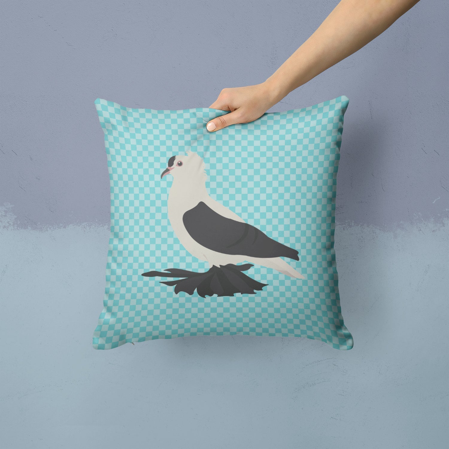 Saxon Fairy Swallow Pigeon Blue Check Decorative Throw Pillow 14x14 Indoor Outdoor Accent Cushion, Fabric Cover with Insert for Sofa, Bed, Porch & Living Room