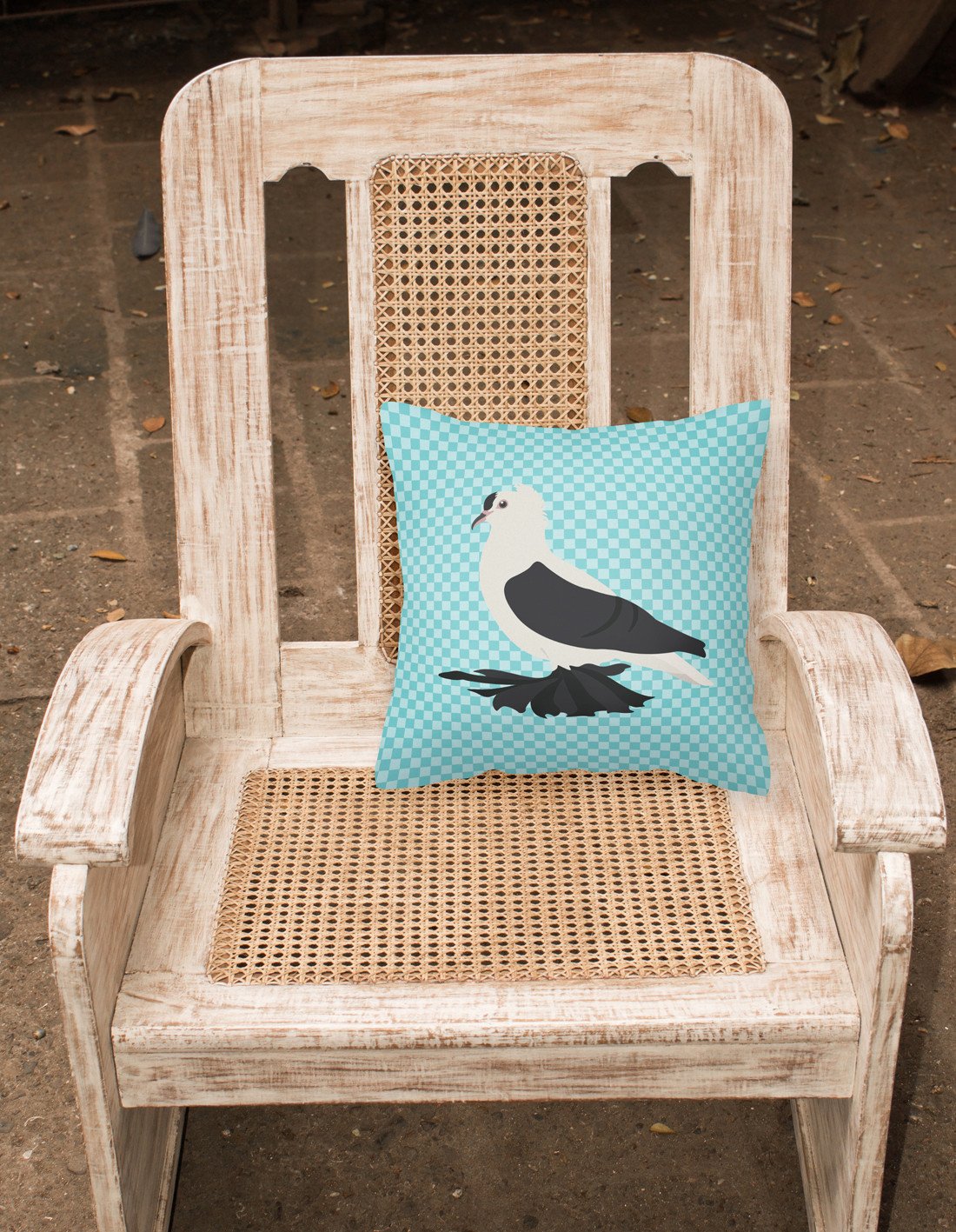 Saxon Fairy Swallow Pigeon Blue Check Decorative Throw Pillow 18x18 Indoor Outdoor Accent Cushion, Fabric Cover with Insert for Sofa, Bed, Porch & Living Room