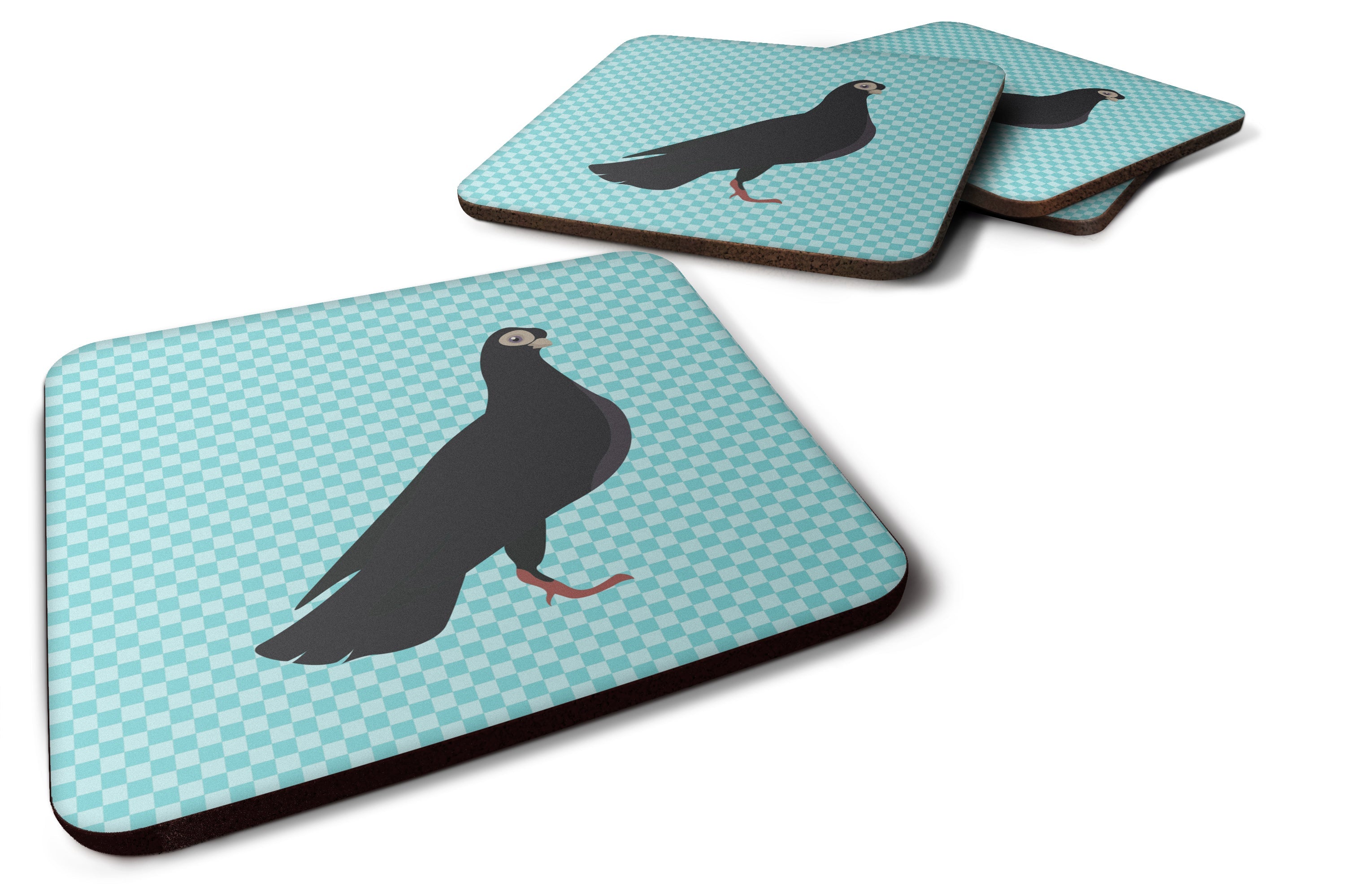 Budapest Highflyer Pigeon Blue Check Foam Coasters Set of 4 Cup Coasters for Indoor Outdoor, Tabletop Protection, Anti Slip, Mouse pad Material