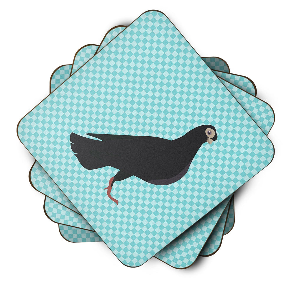 Budapest Highflyer Pigeon Blue Check Foam Coasters Set of 4 Cup Coasters for Indoor Outdoor, Tabletop Protection, Anti Slip, Mouse pad Material