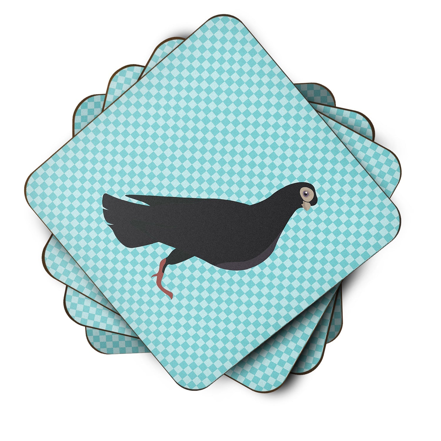 Budapest Highflyer Pigeon Blue Check Foam Coasters Set of 4 Cup Coasters for Indoor Outdoor, Tabletop Protection, Anti Slip, Mouse pad Material