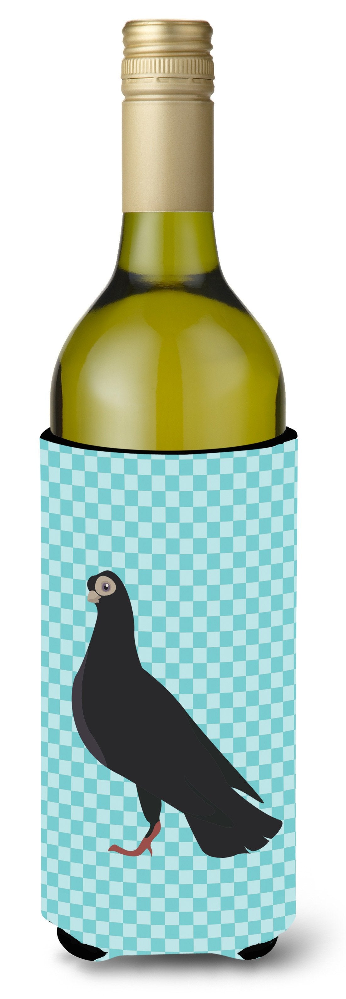 Budapest Highflyer Pigeon Blue Check Wine Bottle Hugger Gift Sleeve for Standard 750 ml Bottles, Insulated Reusable Also Fits Mini Shot & Pint Bottles