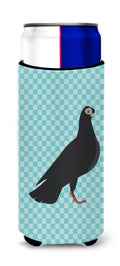 Budapest Highflyer Pigeon Blue Check Slim Can Hugger , Insulated Foam Hugger for 12 oz Slim Cans, Beer Bottles & Water Bottles, Printed in USA
