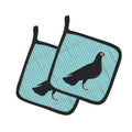 Budapest Highflyer Pigeon Blue Check Pot Holder Set of 2 Heat Resistant Quilted Hot Pads 7.5 x 7.5 Inch, Insulated Kitchen Trivets for Cooking & Baking