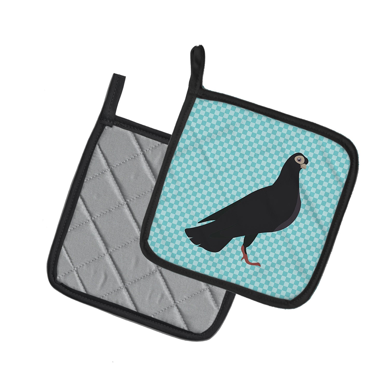 Budapest Highflyer Pigeon Blue Check Pot Holder Set of 2 Heat Resistant Quilted Hot Pads 7.5 x 7.5 Inch, Insulated Kitchen Trivets for Cooking & Baking