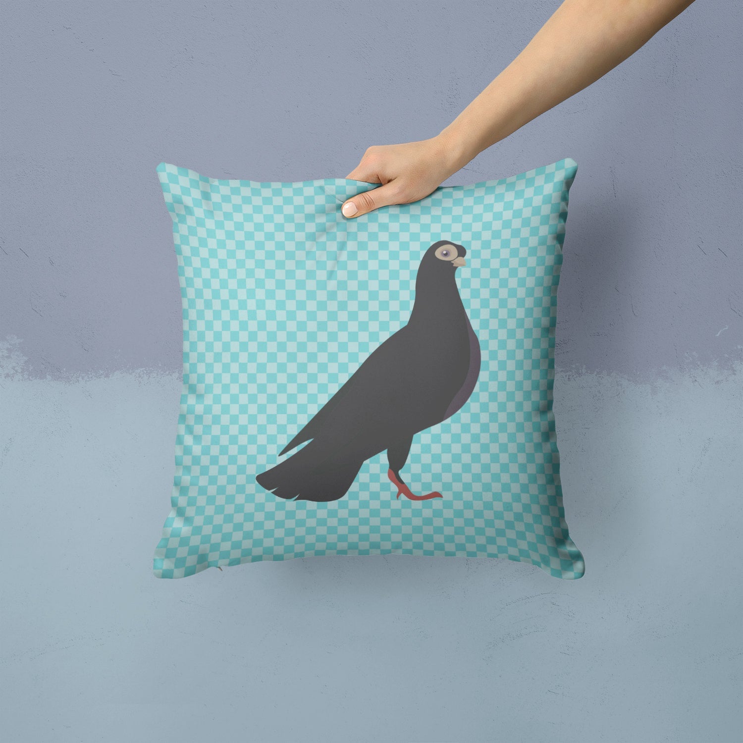 Budapest Highflyer Pigeon Blue Check Decorative Throw Pillow 14x14 Indoor Outdoor Accent Cushion, Fabric Cover with Insert for Sofa, Bed, Porch & Living Room