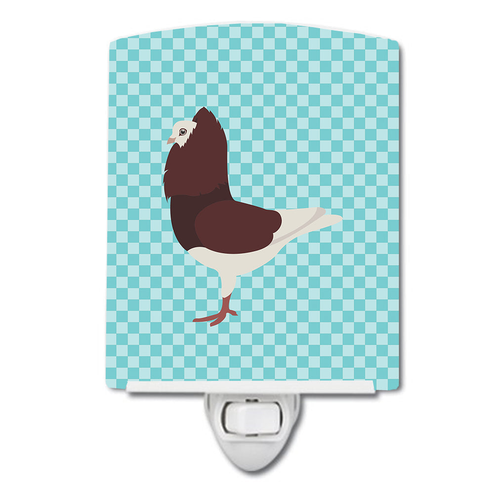 Capuchin Red Pigeon Blue Check Ceramic Night Light Compact, UL-Certified, Ideal for Bedroom, Bathroom, Nursery, Hallway, Kitchen, 6x4x3, Multicolor