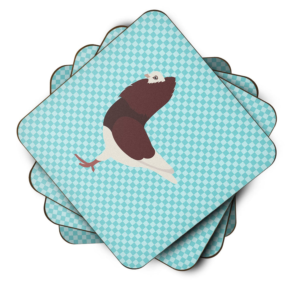 Capuchin Red Pigeon Blue Check Foam Coasters Set of 4 Cup Coasters for Indoor Outdoor, Tabletop Protection, Anti Slip, Mouse pad Material